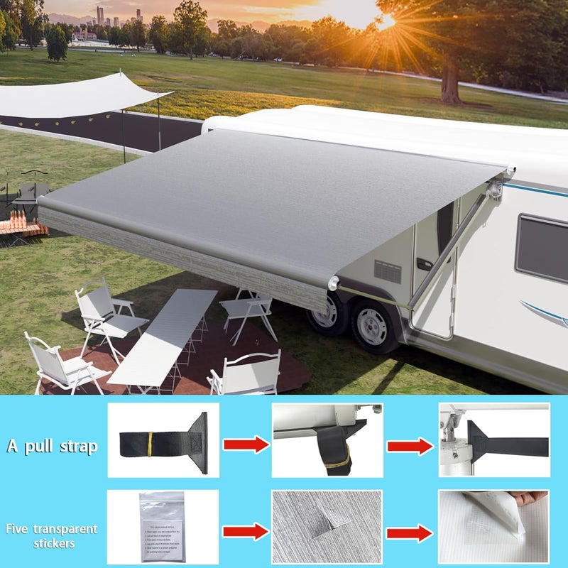 CYLAND استبدال قماش مظلة RV، قماش فينيل ثقيل الوزن 18.5 أونصة، استبدال مظلة الكامبر، استبدال مظلة RV، مظلة عالمية لمقطورات السفر، رمادي متلاشي 11' (قماش 10'2") - Image 5